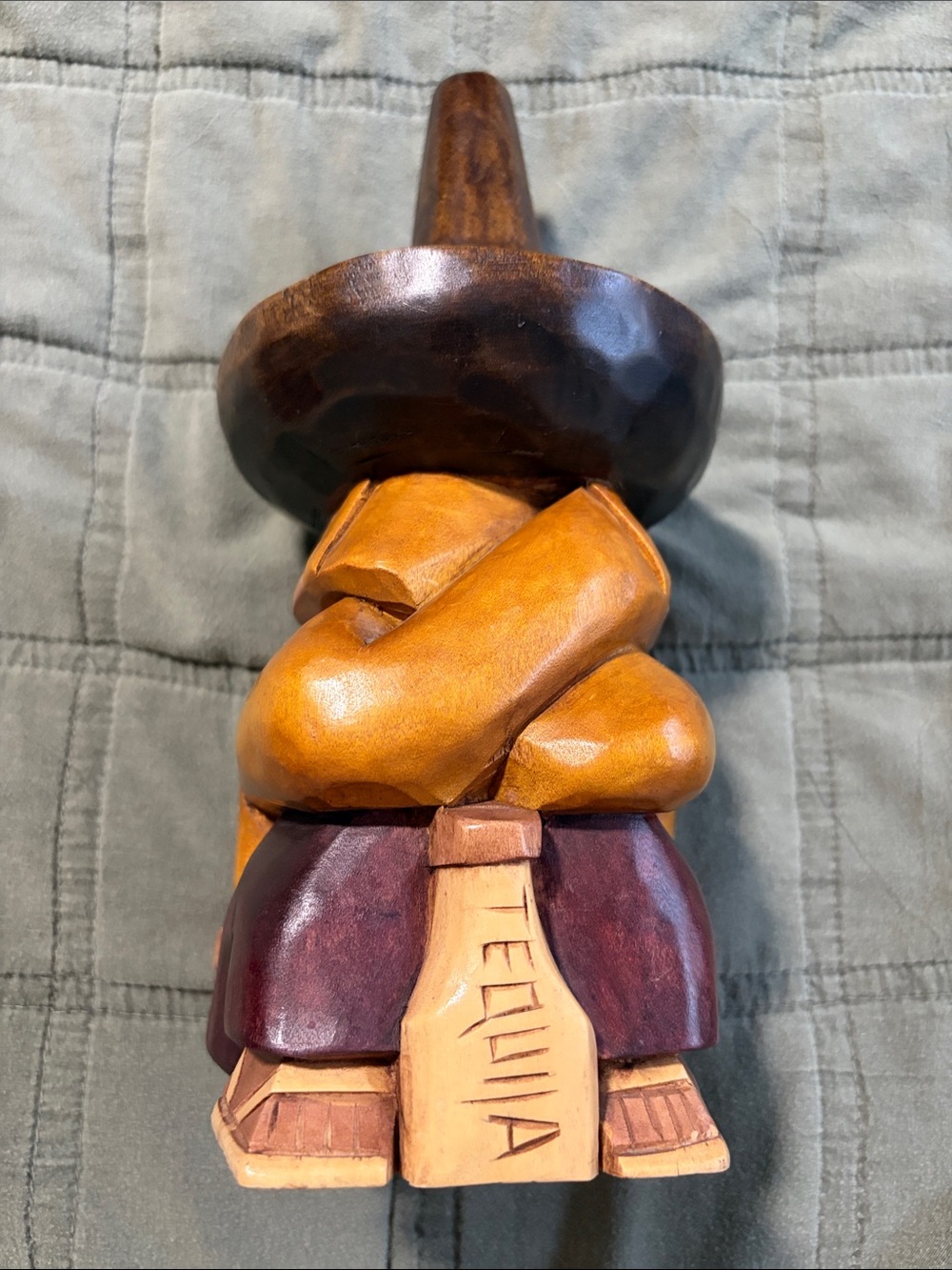 Hand-Carved Wooden Figurine in Brown and Tan